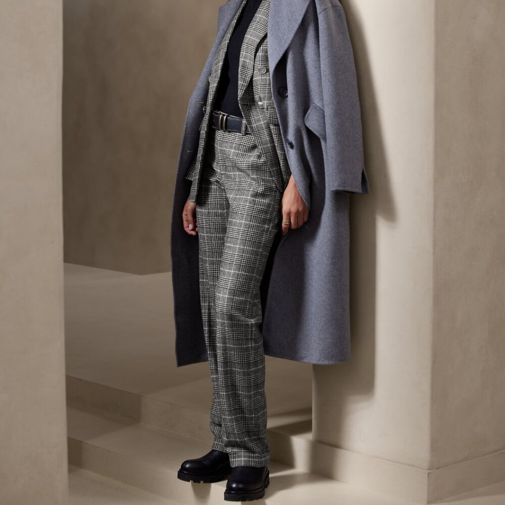 Banana Republic Brooke Gray Plaid Wool Pants Minimalist Career Preppy Academia